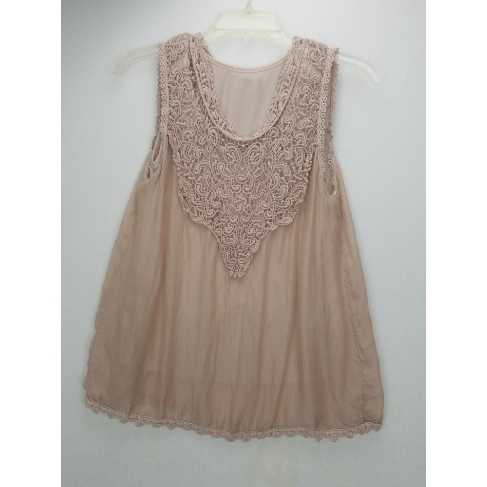 Giulia Womens Top SZ SM Beige Sheer Silk Laced Top‎ and Trims Made in Italy